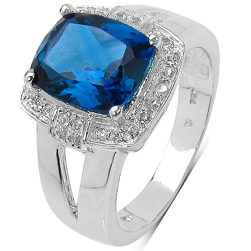 3.64 Carat Genuine London Blue Topaz and White Topaz .925 Sterling Silver Ring Bids.com
