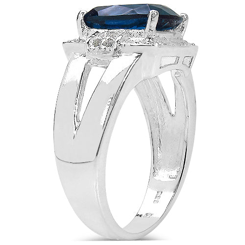 3.64 Carat Genuine London Blue Topaz and White Topaz .925 Sterling Silver Ring Bids.com