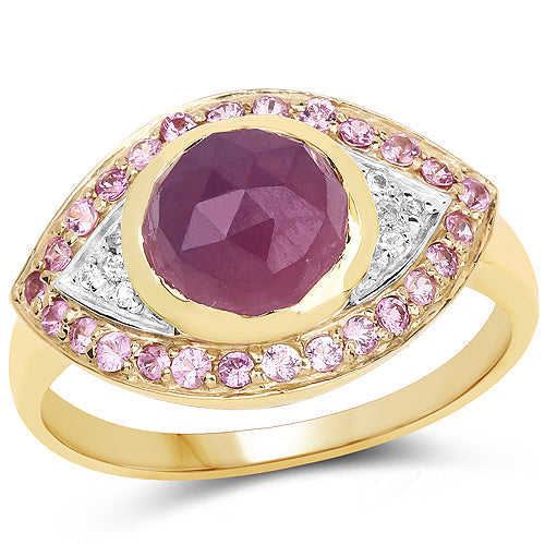 14K Yellow Gold Plated 3.02 Carat Genuine Pink Sapphire and White Topaz .925 Sterling Silver Ring Bids.com