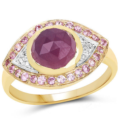 14K Yellow Gold Plated 3.02 Carat Genuine Pink Sapphire and White Topaz .925 Sterling Silver Ring Bids.com