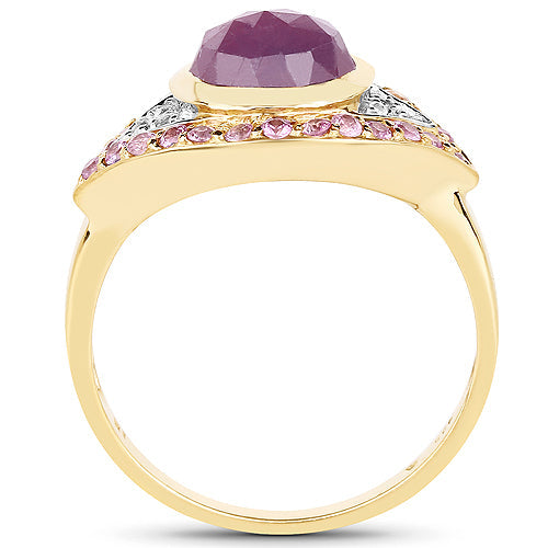 14K Yellow Gold Plated 3.02 Carat Genuine Pink Sapphire and White Topaz .925 Sterling Silver Ring Bids.com