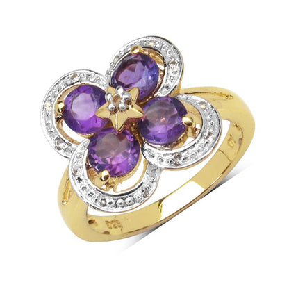 1.40 Carat Genuine Amethyst and White Topaz .925 Sterling Silver Ring Bids.com
