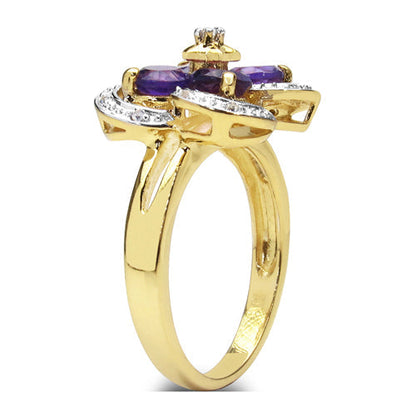 1.40 Carat Genuine Amethyst and White Topaz .925 Sterling Silver Ring Bids.com