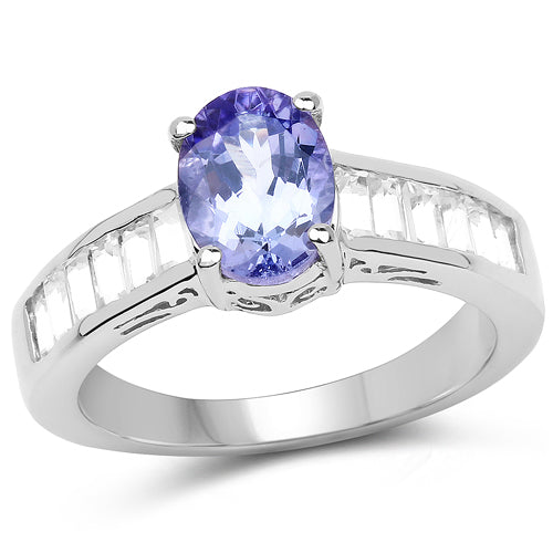 2.13 Carat Genuine Tanzanite & White Topaz .925 Sterling Silver Ring Bids.com