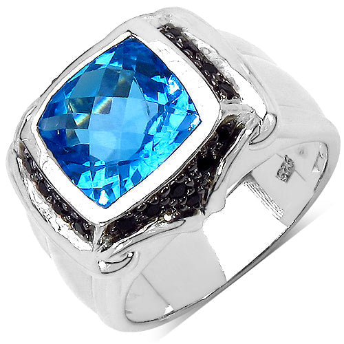 5.08 Carat Genuine Swiss Blue Topaz and Black Spinel .925 Sterling Silver Ring Bids.com