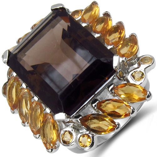 17.85 Carat Genuine Smoky Quartz & Citrine .925 Sterling Silver Ring Bids.com