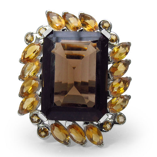 17.85 Carat Genuine Smoky Quartz & Citrine .925 Sterling Silver Ring Bids.com