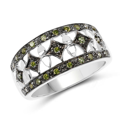 0.32 Carat Genuine Green Diamond .925 Sterling Silver Ring Bids.com