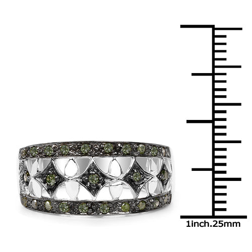 0.32 Carat Genuine Green Diamond .925 Sterling Silver Ring Bids.com