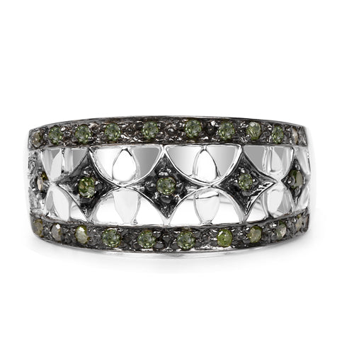 0.32 Carat Genuine Green Diamond .925 Sterling Silver Ring Bids.com