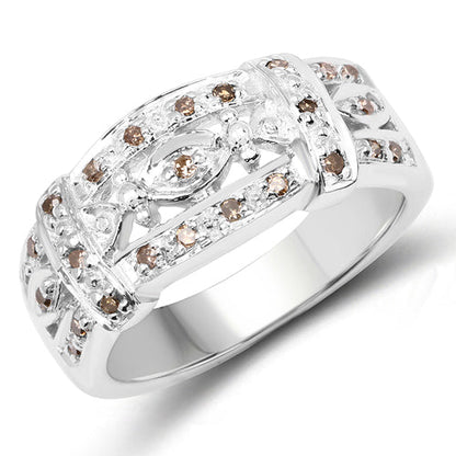 0.32 Carat Genuine Champagne Diamond .925 Sterling Silver Ring Bids.com