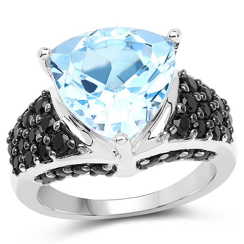 5.49 Carat Genuine Blue Topaz and Black Spinel .925 Sterling Silver Ring Bids.com
