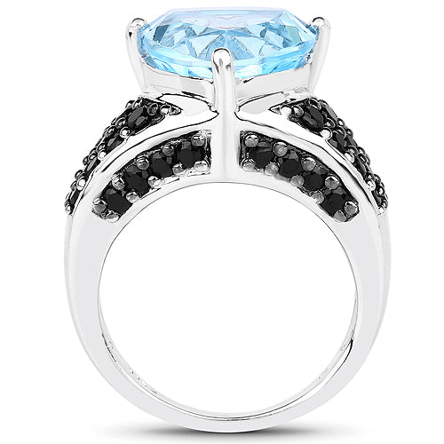 5.49 Carat Genuine Blue Topaz and Black Spinel .925 Sterling Silver Ring Bids.com