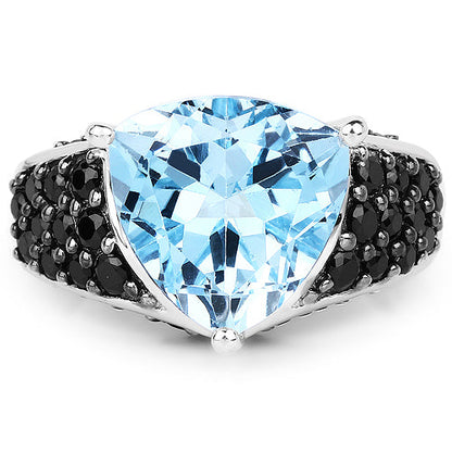 5.49 Carat Genuine Blue Topaz and Black Spinel .925 Sterling Silver Ring Bids.com
