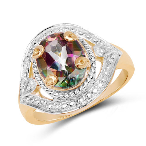 14K Yellow Gold Plated 3.15 Carat Genuine Quartz Mystic .925 Sterling Silver Ring Bids.com