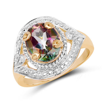 14K Yellow Gold Plated 3.15 Carat Genuine Quartz Mystic .925 Sterling Silver Ring Bids.com