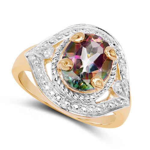 14K Yellow Gold Plated 3.15 Carat Genuine Quartz Mystic .925 Sterling Silver Ring Bids.com