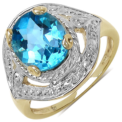 14K Yellow Gold Plated 3.25 Carat Genuine Swiss Blue Topaz .925 Sterling Silver Ring Bids.com