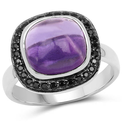 5.25 Carat Genuine Amethyst & Black Spinel .925 Sterling Silver Ring Bids.com