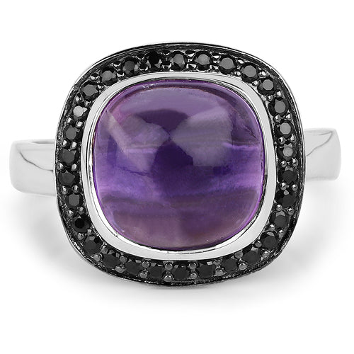5.25 Carat Genuine Amethyst & Black Spinel .925 Sterling Silver Ring Bids.com