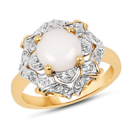 14K Yellow Gold Plated 1.40 Carat Genuine Opal and White Topaz .925 Sterling Silver Ring Bids.com