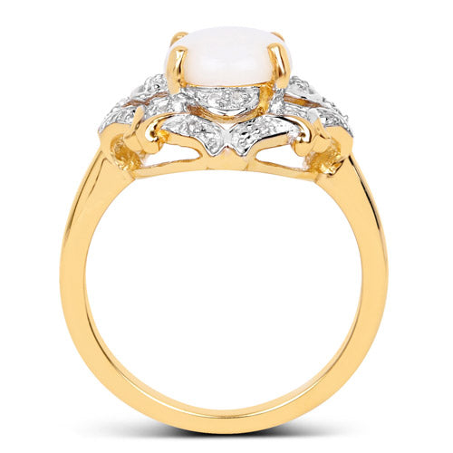 14K Yellow Gold Plated 1.40 Carat Genuine Opal and White Topaz .925 Sterling Silver Ring Bids.com