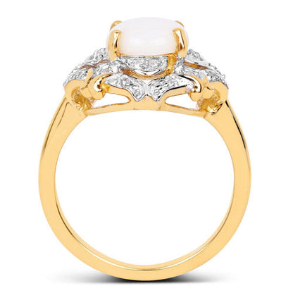 14K Yellow Gold Plated 1.40 Carat Genuine Opal and White Topaz .925 Sterling Silver Ring Bids.com