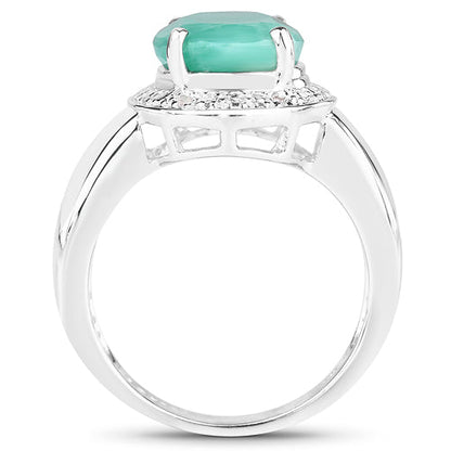 4.72 Carat Genuine Emerald and White Diamond .925 Sterling Silver Ring Bids.com