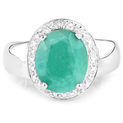 4.72 Carat Genuine Emerald and White Diamond .925 Sterling Silver Ring Bids.com