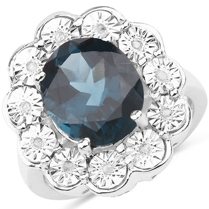 5.11 Carat Genuine London Blue Topaz and White Diamond .925 Sterling Silver Ring Bids.com