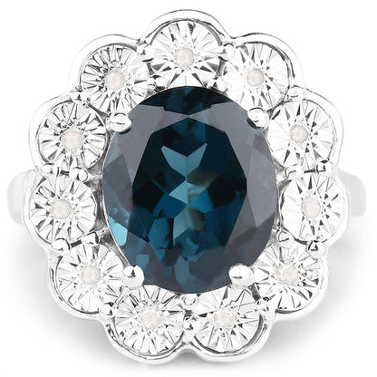 5.11 Carat Genuine London Blue Topaz and White Diamond .925 Sterling Silver Ring Bids.com