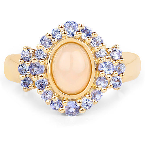 14K Yellow Gold Plated 1.74 Carat Genuine Ethiopian Opal and Tanzanite .925 Sterling Silver Ring Bids.com