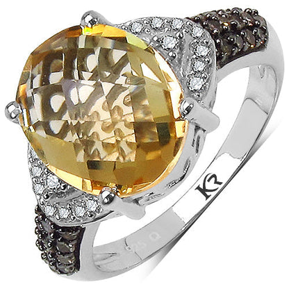 4.69 Carat Genuine Citrine, Champagne Diamond & White Diamond .925 Sterling Silver Ring Bids.com