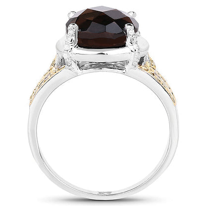 3.28 Carat Genuine Smoky Quartz, Yellow Diamond & White Diamond .925 Sterling Silver Ring Bids.com