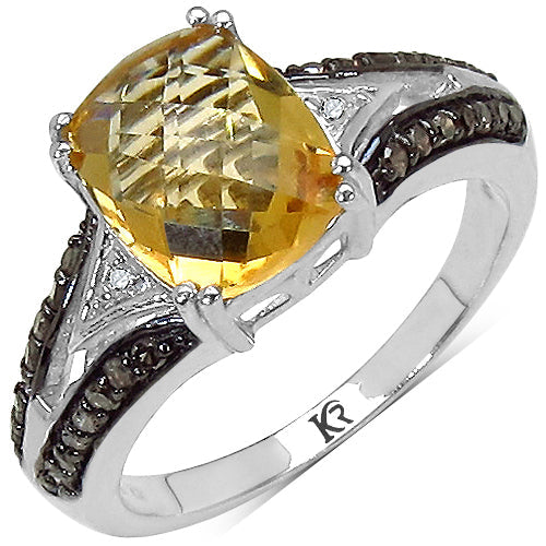 2.82 Carat Genuine Citrine, Champagne Diamond & White Diamond .925 Sterling Silver Ring Bids.com