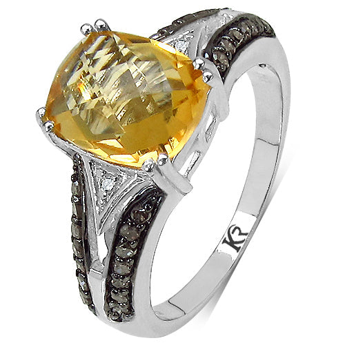 2.82 Carat Genuine Citrine, Champagne Diamond & White Diamond .925 Sterling Silver Ring Bids.com