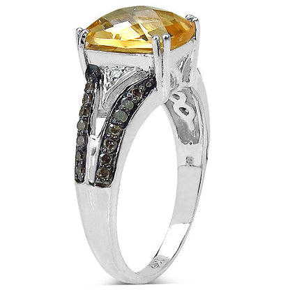 2.82 Carat Genuine Citrine, Champagne Diamond & White Diamond .925 Sterling Silver Ring Bids.com