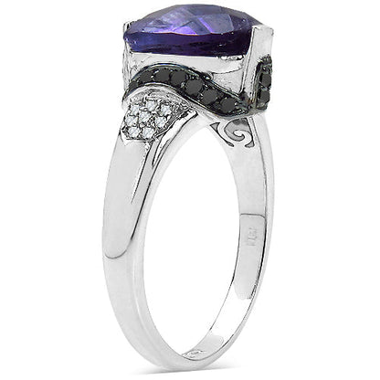 3.71 Carat Genuine Amethyst, Black Diamond & White Diamond .925 Sterling Silver Ring Bids.com