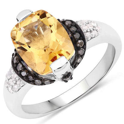"2.83 Carat Genuine Citrine, Champagne Diamond and White Diamond .925 Sterling Silver Ring Bids.com