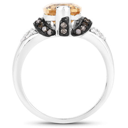 "2.83 Carat Genuine Citrine, Champagne Diamond and White Diamond .925 Sterling Silver Ring Bids.com
