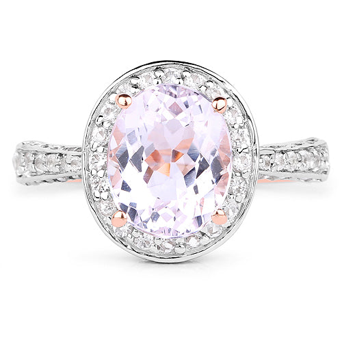 14K Rose Gold Plated 3.86 Carat Genuine Kunzite and White Zircon .925 Sterling Silver Ring Bids.com
