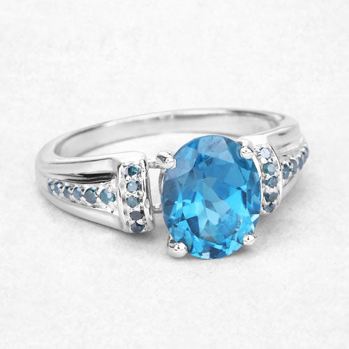 2.72 Carat Genuine London Blue Topaz and Blue Diamond .925 Sterling Silver Ring Bids.com