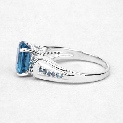 2.72 Carat Genuine London Blue Topaz and Blue Diamond .925 Sterling Silver Ring Bids.com