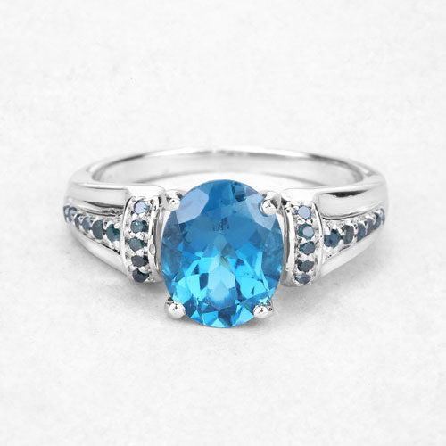2.72 Carat Genuine London Blue Topaz and Blue Diamond .925 Sterling Silver Ring Bids.com