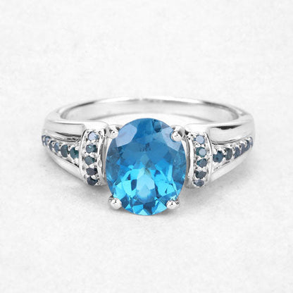 2.72 Carat Genuine London Blue Topaz and Blue Diamond .925 Sterling Silver Ring Bids.com