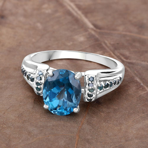 2.72 Carat Genuine London Blue Topaz and Blue Diamond .925 Sterling Silver Ring Bids.com