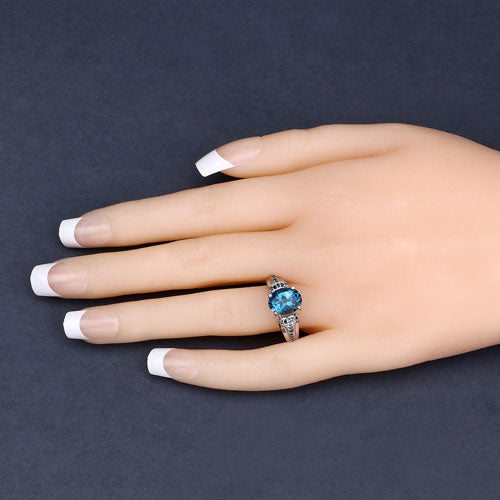 2.72 Carat Genuine London Blue Topaz and Blue Diamond .925 Sterling Silver Ring Bids.com