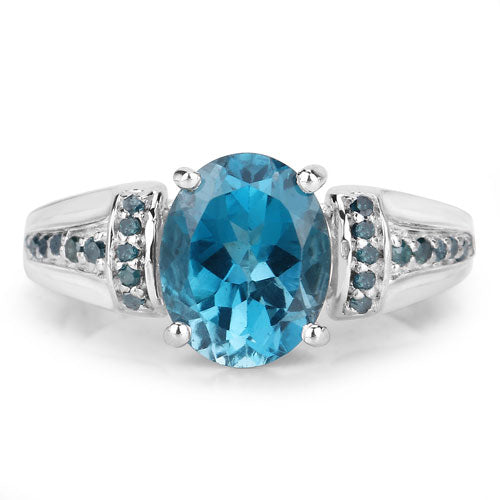 2.72 Carat Genuine London Blue Topaz and Blue Diamond .925 Sterling Silver Ring Bids.com