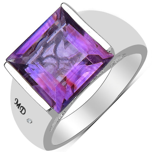 5.21 Carat Genuine Amethyst & White Diamond .925 Sterling Silver Ring Bids.com
