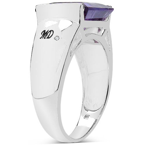 5.21 Carat Genuine Amethyst & White Diamond .925 Sterling Silver Ring Bids.com
